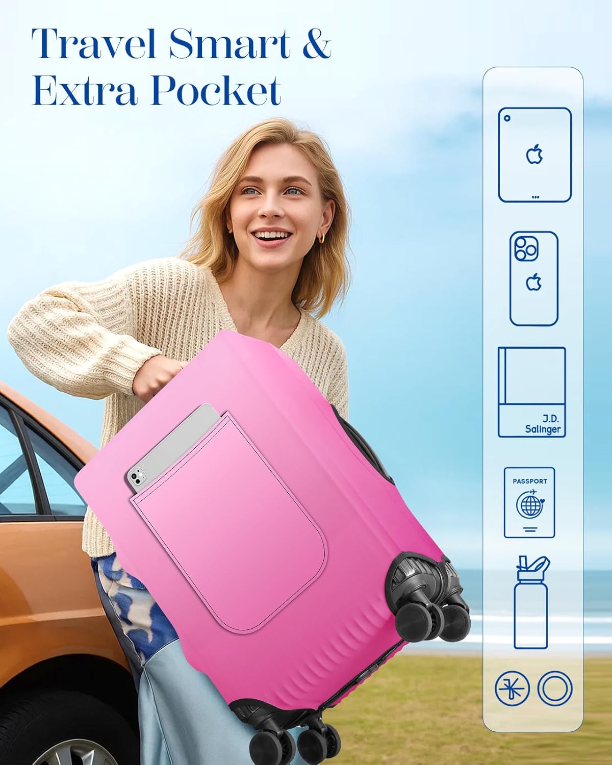 Slohif Luggage Cover for Suitcase Tsa Approved Protector - Luggage Sleeve Large Suit Case Cover Travel Stretch Baggage Case Protective Washable Fit 30-32 Inch Rose Gradient XL