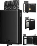 VULKIT Pop up Card Wallet Minimalist Cash Wallets RFID Blocking Leather Smart Credit Card Holder with ID window for Men