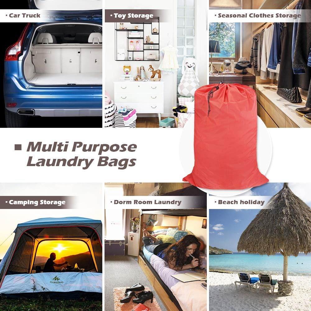 Washable Travel Laundry Bag with Drawstring (3 Pack), Large Dirty Clothes Bag Fit a Laundry Basket or Clothes Hamper, Enough to Hold 4 Loads of Laundry,26x39 inches Red 3