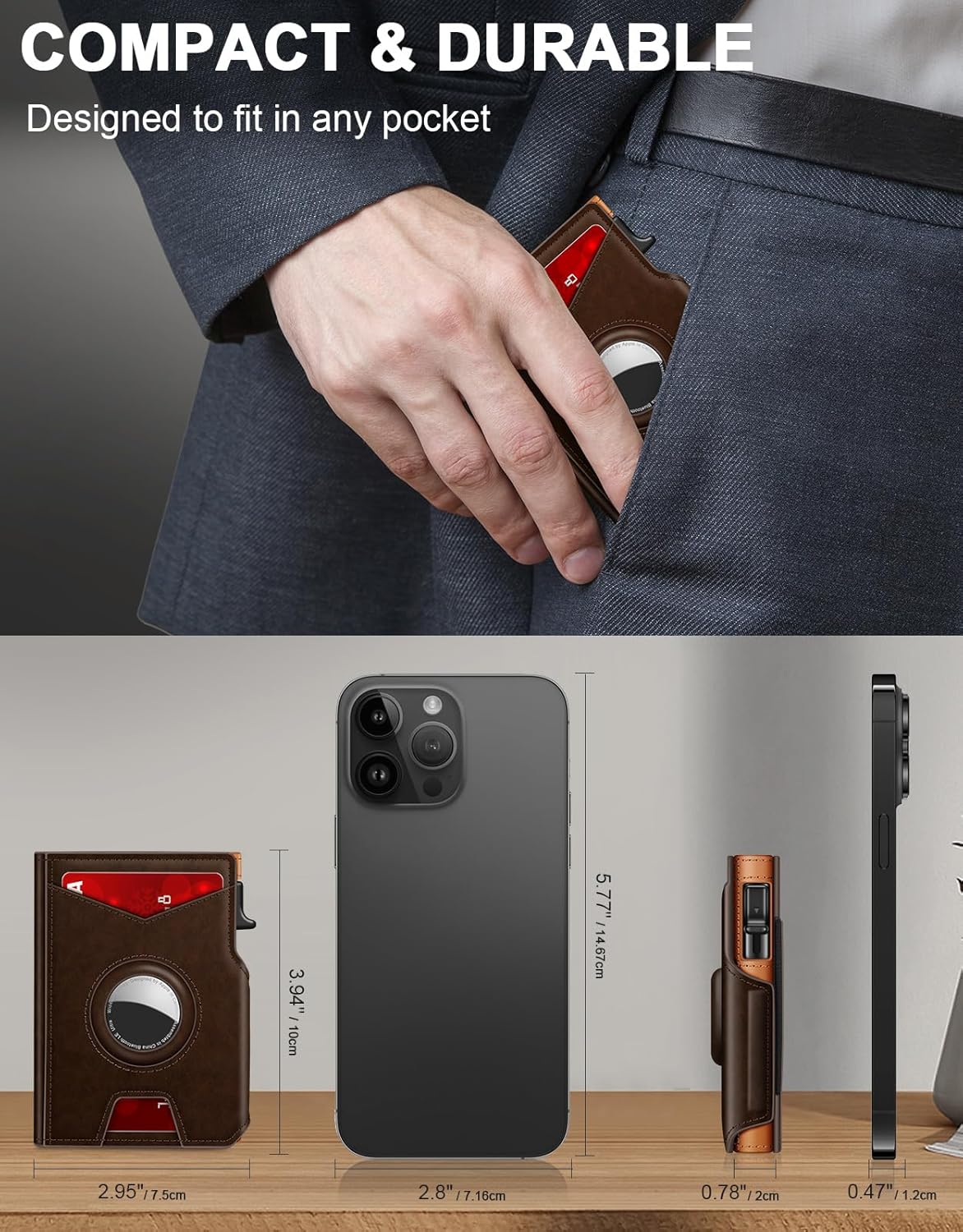 Airtag Wallet for Men, Minimalist Slim Mens Wallet Smart Pop Up Credit Card Holder for 9-13 Cards, RFID Blocking Wallet with ID Window & Cash Slot, Compact Bifold Metal Aluminum Card Case