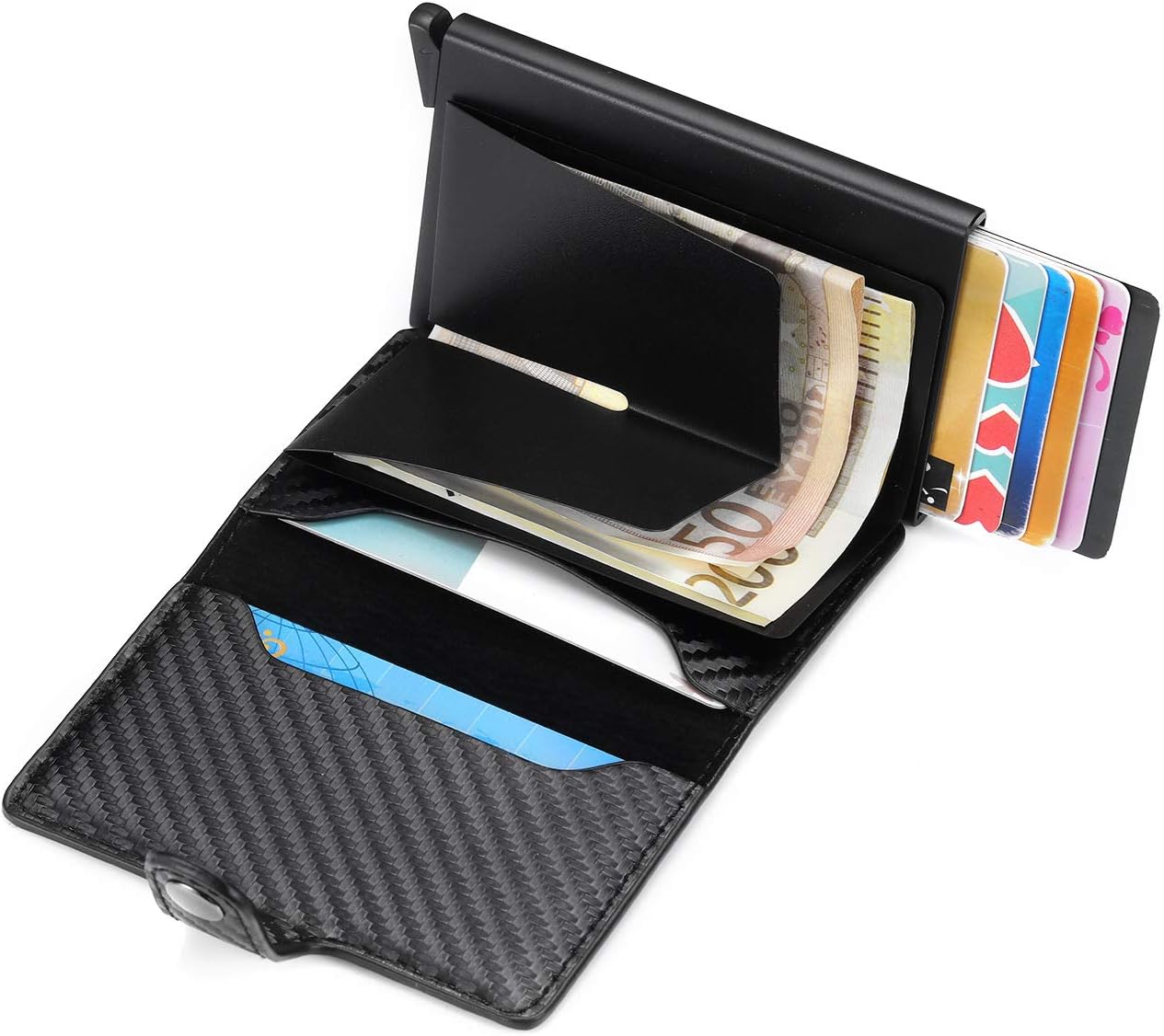 Card Holder, Men Credit Card Holder, Slim Card Case Front Pocket Anti-theft-RFID Auto Pop up Travel Thin Wallets for Men