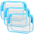 Packism Clear Makeup Bag - Waterproof TSA Approved Toiletry Bag Quart Size Bag, Clear Makeup Bags with Zipper, Carry on Airport Airline Compliant Pouch, 3 Pack, Blue