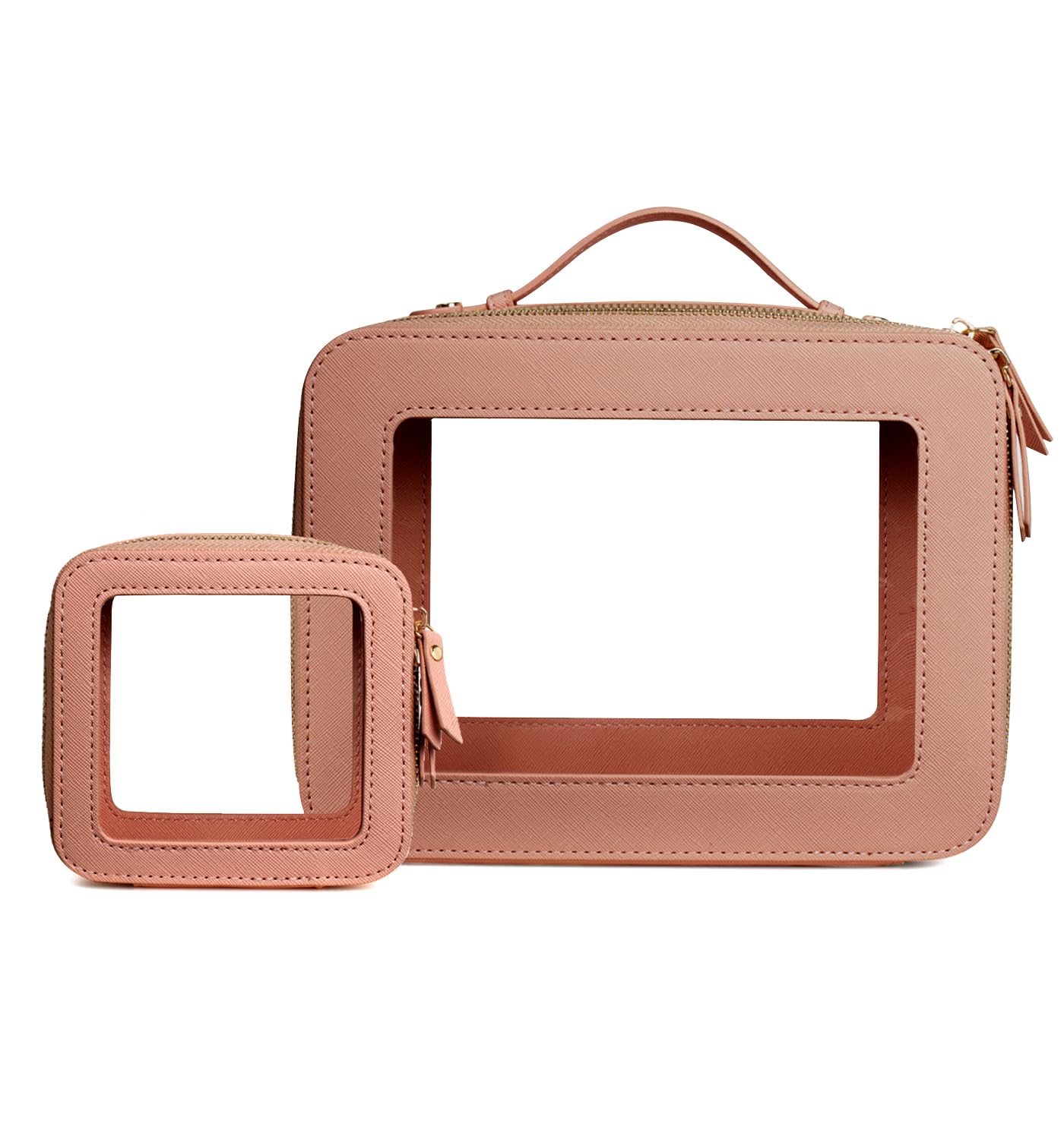 LETGO Clear Makeup Bags Set - TSA Approved Toiletry Bag with Handle Large Opening, Clear Toiletry Bag Pouch for Traveling Travel Car Orangizer Storage Accessories Essentials (Mini+Large Dark Skin)