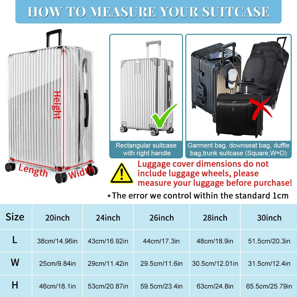 Yotako Upgraded Zippered Clear PVC Suitcase Cover, 28 Inch Luggage Covers for Suitcase Luggage Protector Cover 28''