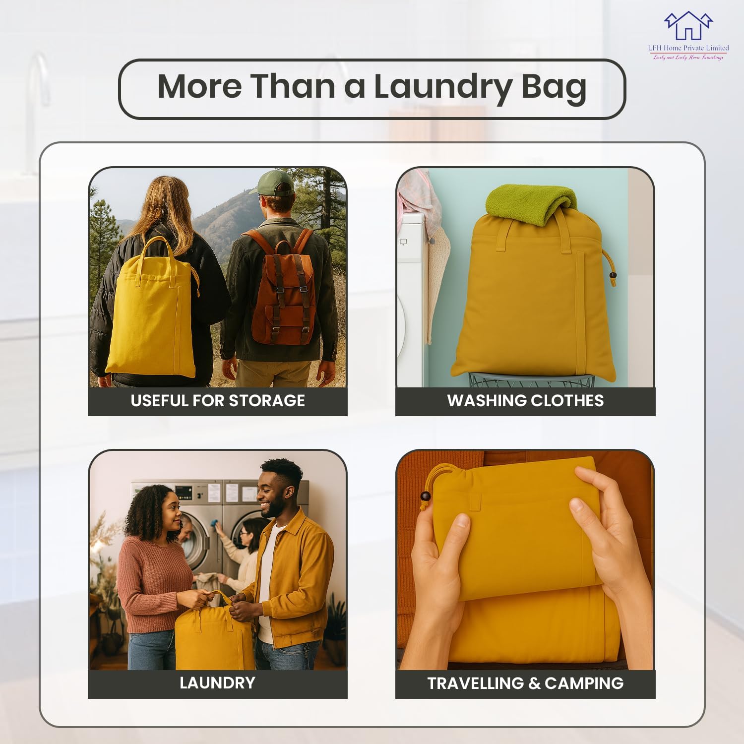 LFH Home Cotton Canvas Large Laundry Bag with Handle, Heavy Duty Drawstring Closure Washable Laundry Bags, School Travel, Home, Hotel, College Dorm, Organizer Sack, Toys Clothes 20x30-Yellow