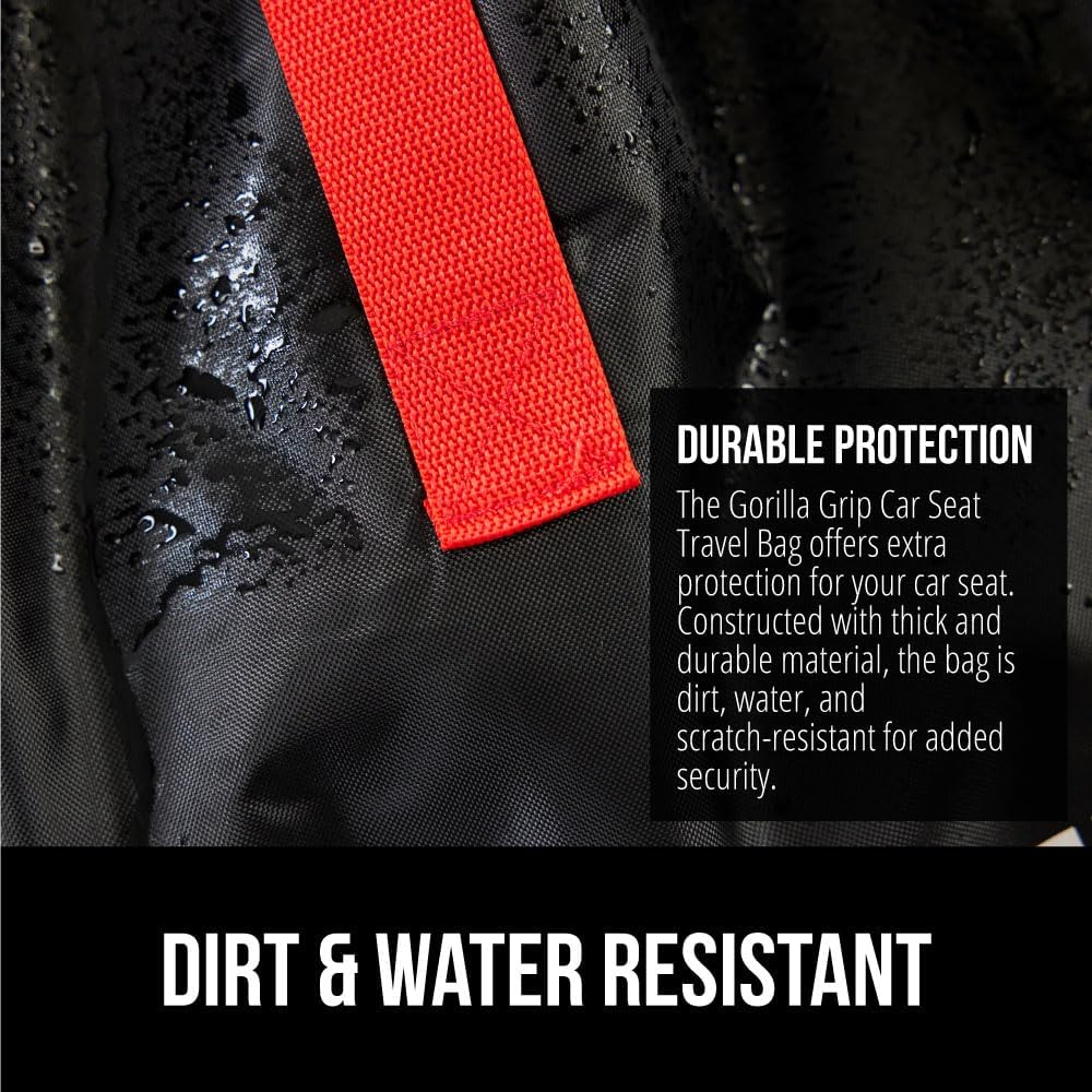 GORILLA GRIP Car Seat Travel Bag for Airplane Gate Check, Easy Carry Backpack Bags Cover Carseats, Infant Baby Carriers and Toddler Booster Seats for Airport, Child Air Travels Airport Essential, Red