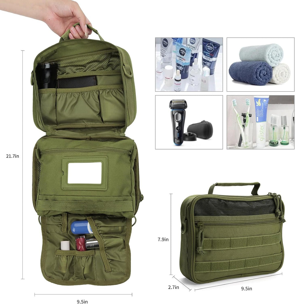 Travel Toiletry Bag for Men, Hanging Toiletry Bag, Portable Organizer Dopp Kit Shaving Bag for Toiletries Tactical Accessories Essentials - Army Green