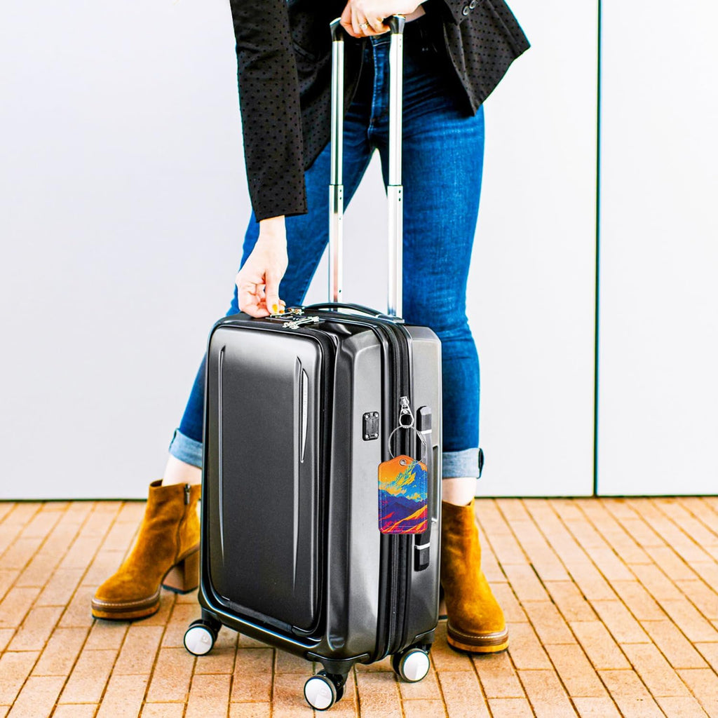 Luggage Tags for Suitcases-Leather Luggage Tag 4 Pack with Loops Cute Bag/Backpack/Suitcase Tags Travel Essentials for Flying (Brick Mountain)