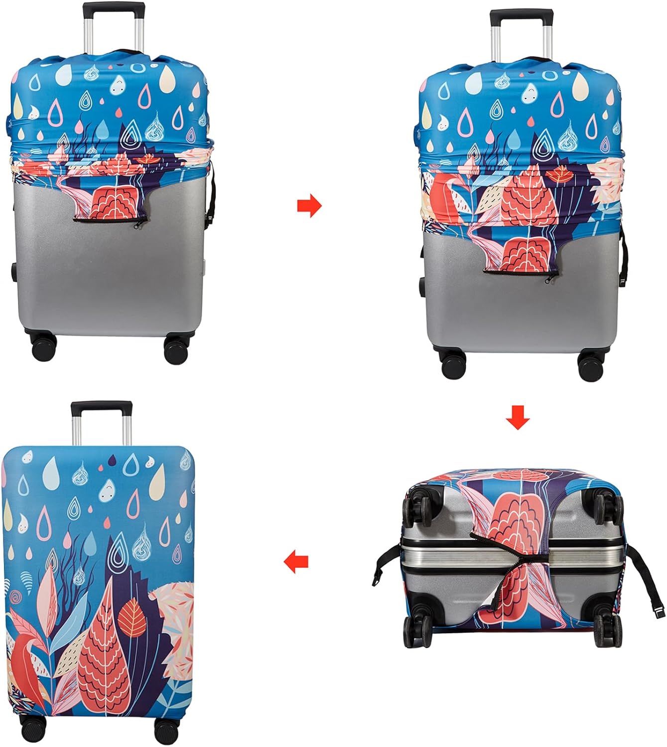 WUJIAONIAO Travel Luggage Cover Spandex Suitcase Protector Washable Baggage Covers (M (for 22-24 inch luggage), rainy season)