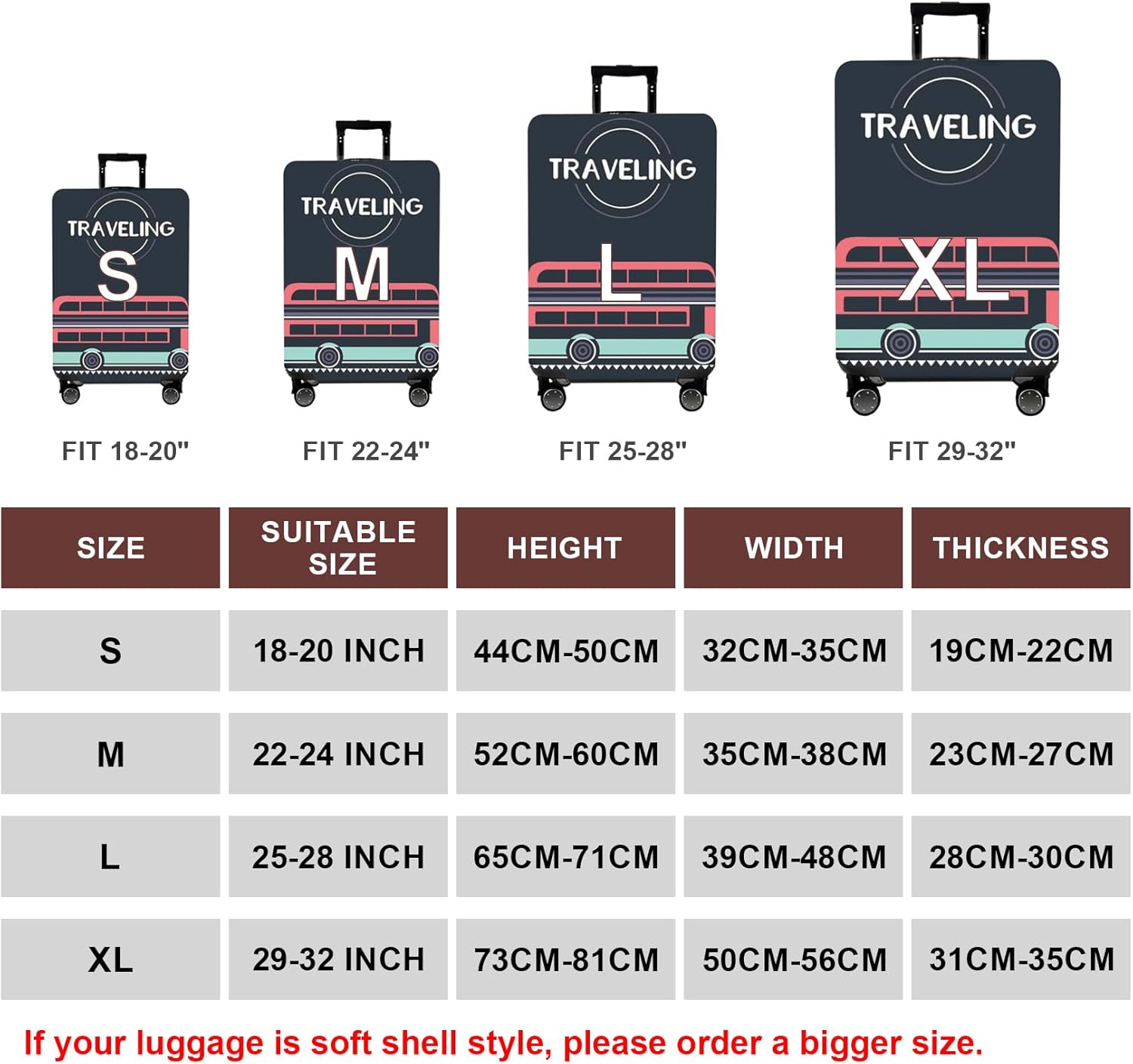 WUJIAONIAO Travel Luggage Cover Baggage Suitcase Protector Fit for 18-32 Inch Luggage (S (for 18-20 inch luggage), TRAVELING)