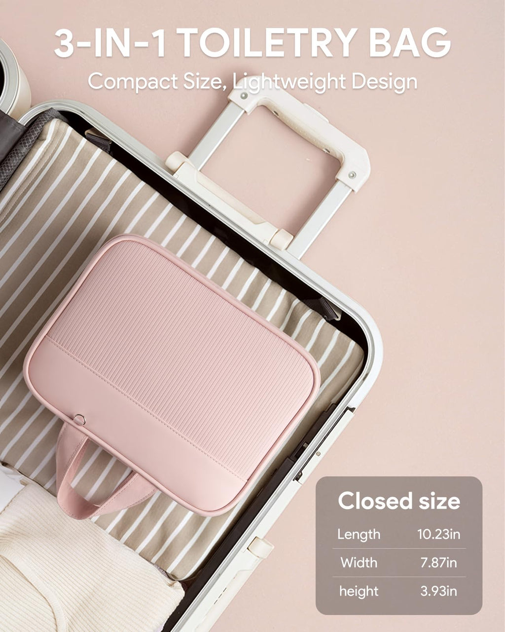 Lotour Travel Toiletry Bag for Women with Travel Size Silicone Containers Set, Hanging Toiletry Bag for toiletries, Cosmetic Bag Travel Organizer (Pink)