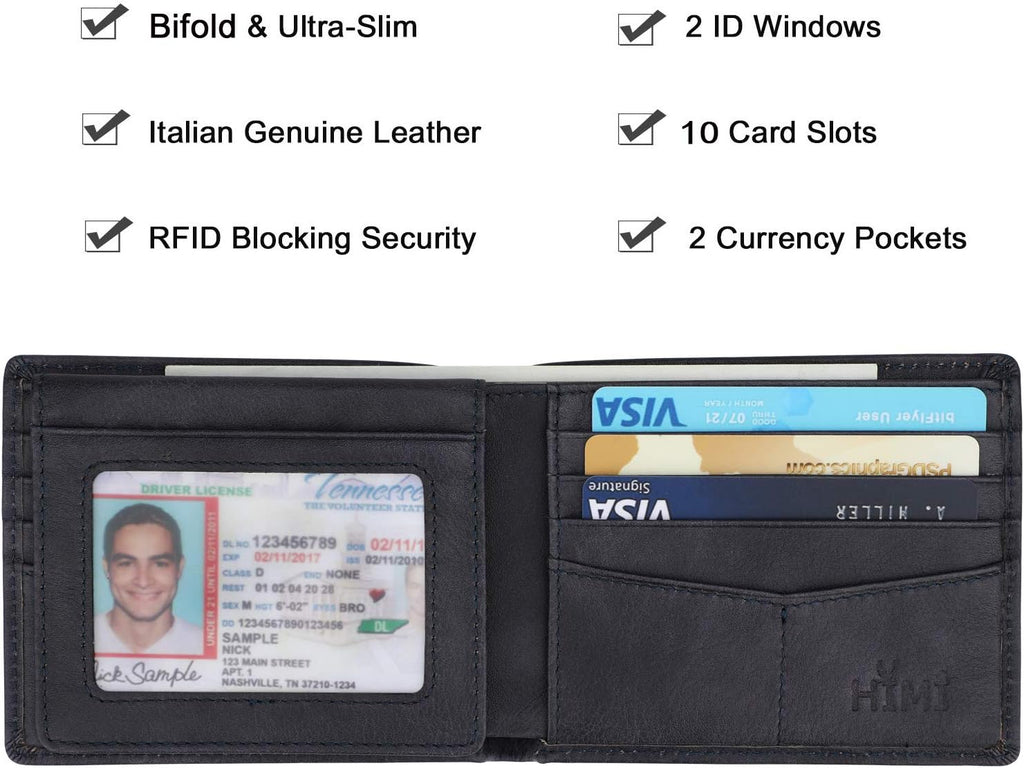 Wallet for Men-Genuine Leather RFID Blocking Bifold Stylish Wallet With 2 ID Window