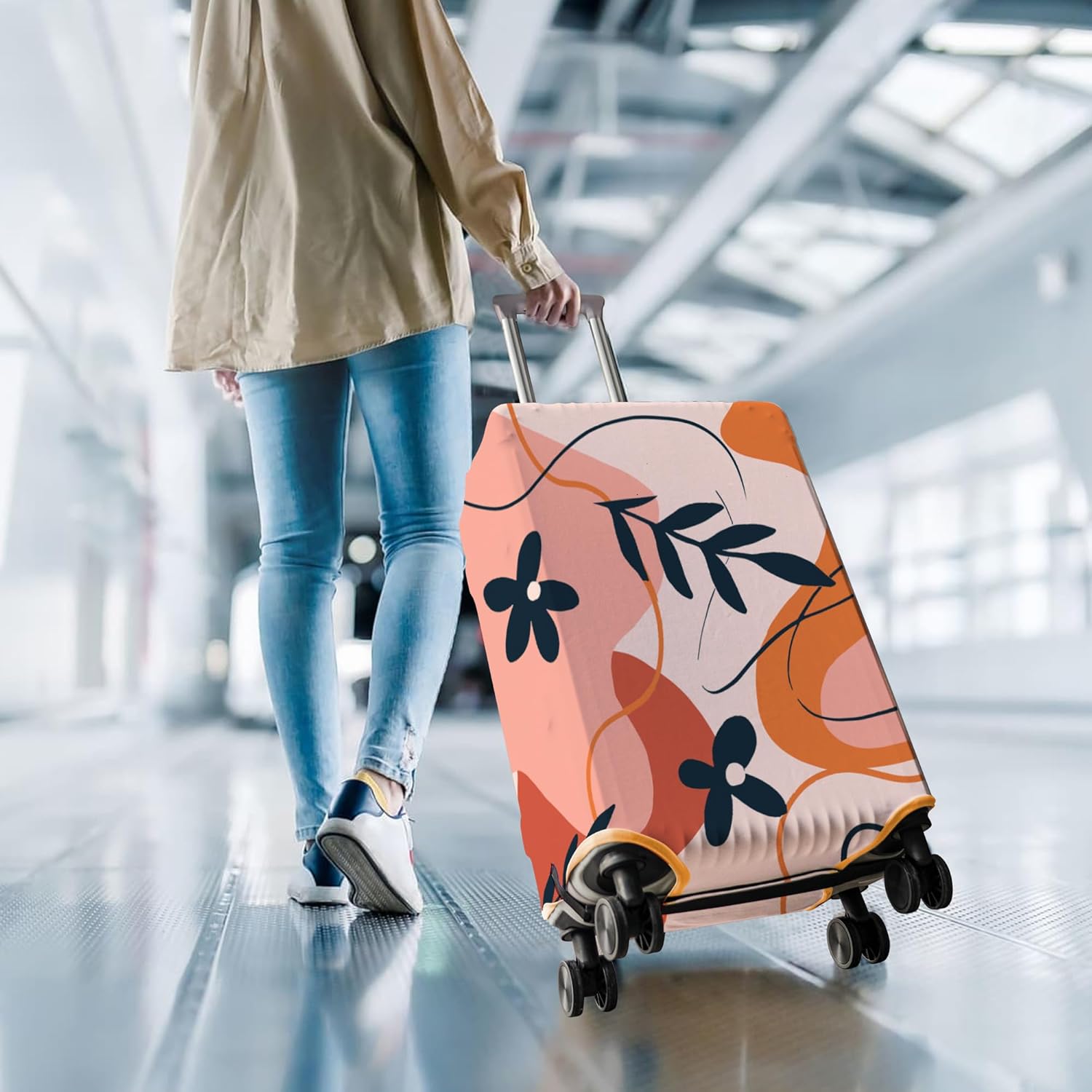 Travel Luggage Cover Suitcase Protector Fits 18-32 Inch Wheel Covers PatternedTravel Related Items Flower Luggage Protector Elastic XL