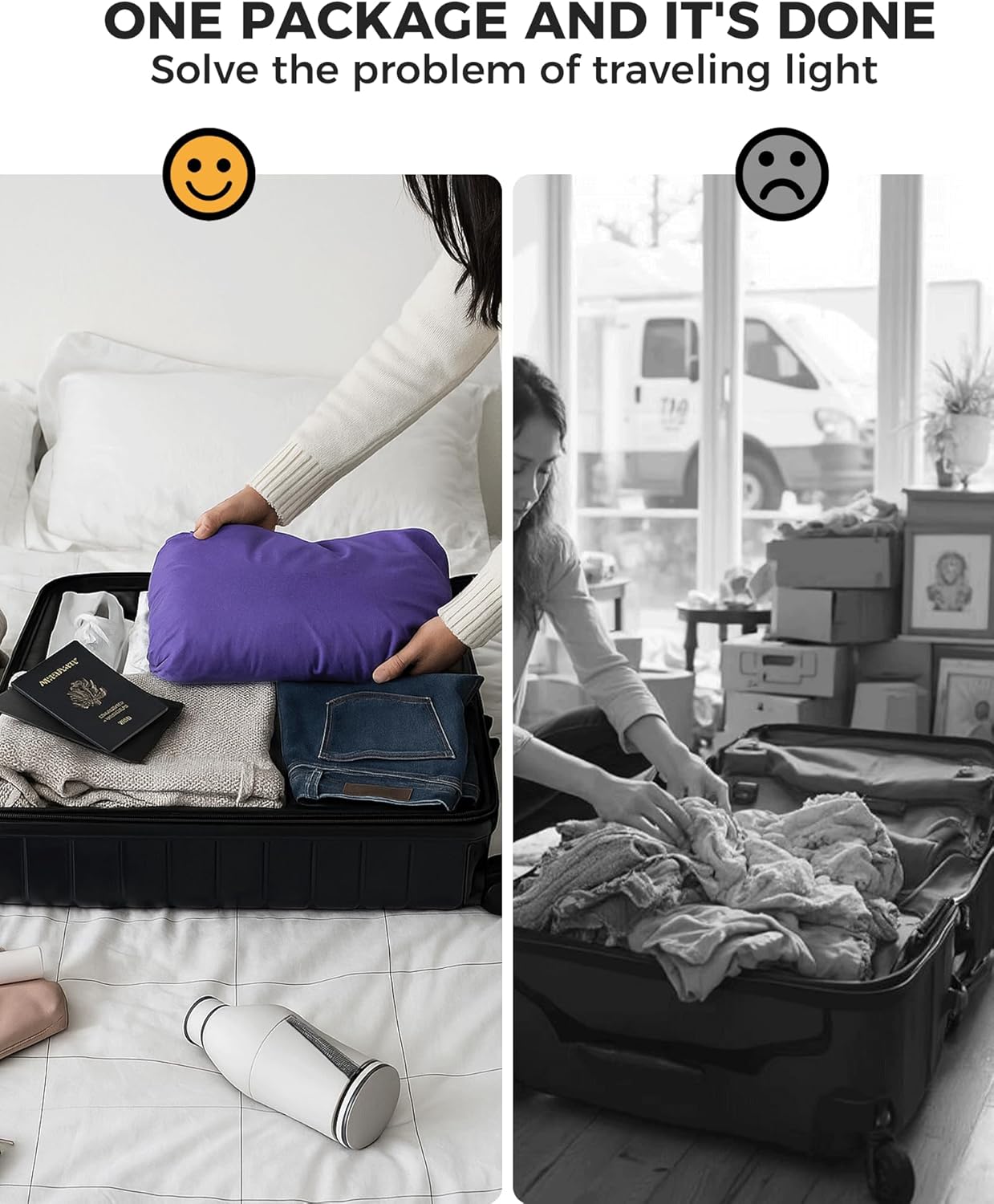 Travel Laundry Bag, Pump Free Vacuum Storage Bag Reusable Compression Dirty Clothes Travel Bag Waterproof Wet Dry Bags Large Capacity Space Saver Bags Camp Clothes Organizer (1 Pcs)(Purple, M)