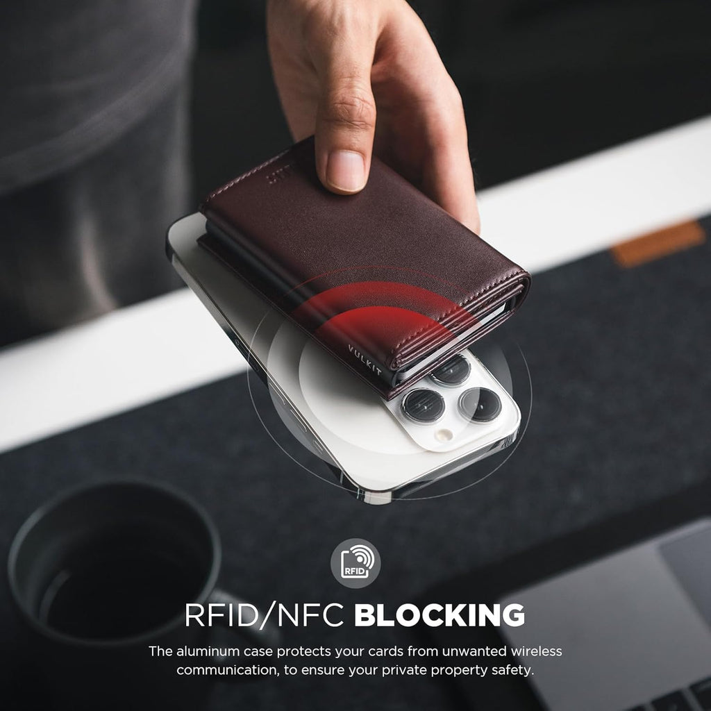 VULKIT Pop up Card Wallet Minimalist Cash Wallets RFID Blocking Leather Smart Credit Card Holder with ID window for Men