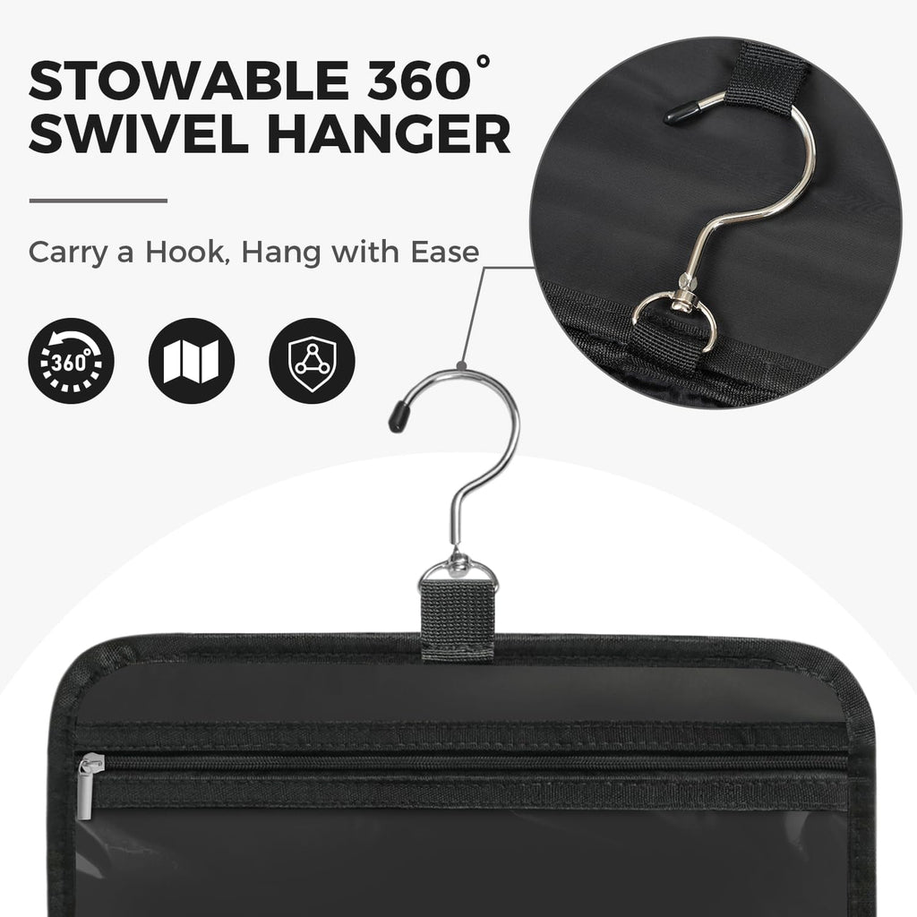 Toiletry Bag For women,Portable Hanging Organizer,4 Leakproof Compartment for full-sized Conditioner, Brushes Set, Makeup Accessories,Visible and easy to access.M-black