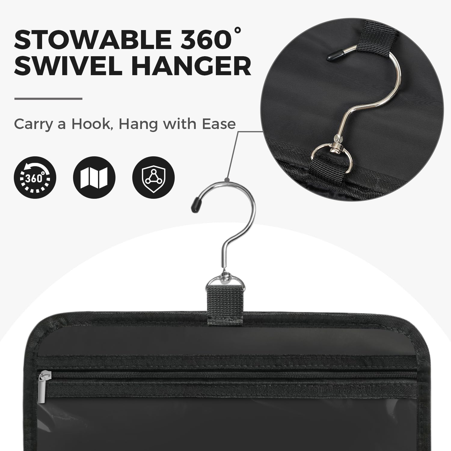 Toiletry Bag For women,Portable Hanging Organizer,4 Leakproof Compartment for full-sized Conditioner, Brushes Set, Makeup Accessories,Visible and easy to access.L-black