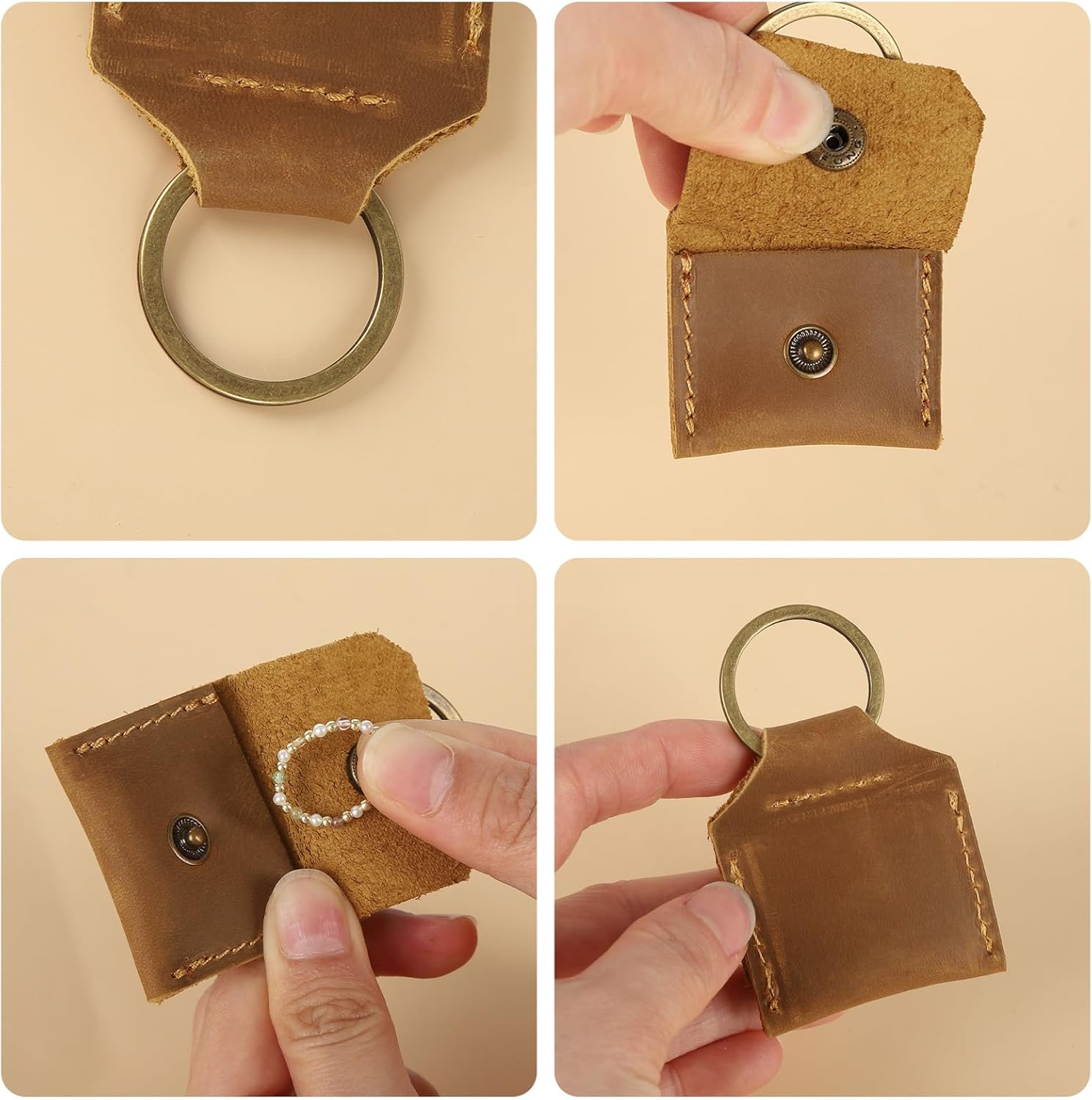 Jack&Chris Genuine Leather SD Card Holder Keychain, Anti-Shock Anti-Dust SD Card Case, Portable Camera Accessories for SD CF CFexpress Micro SD Nano SIM and Micro SIM Cards, Yellow Brown 2 Packs