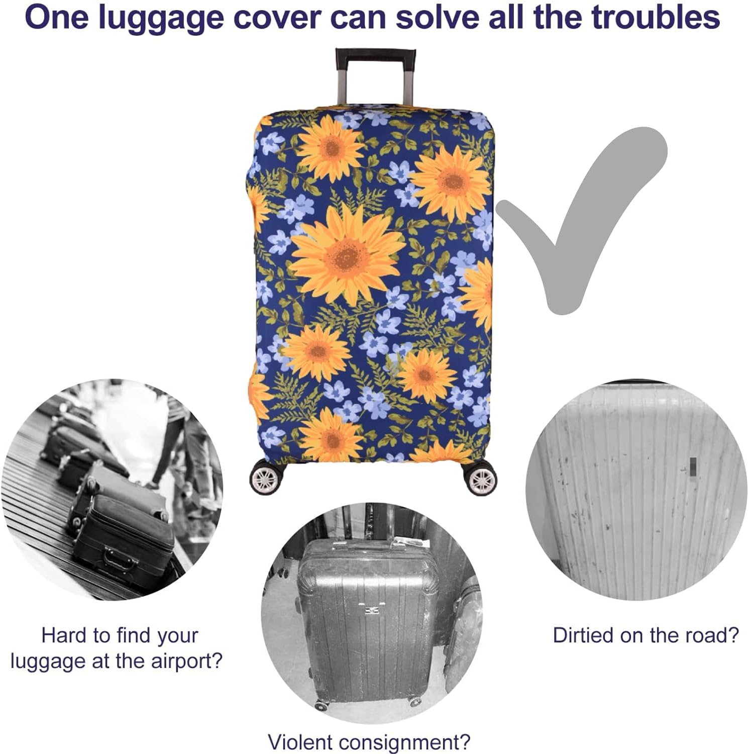 7-Mi Luggage Cover£¬ Suitcase Covers 19-30 Inch Expandable Anti-Scratch Luggage Protector Flower for Carry on Luggage S 19-20IN