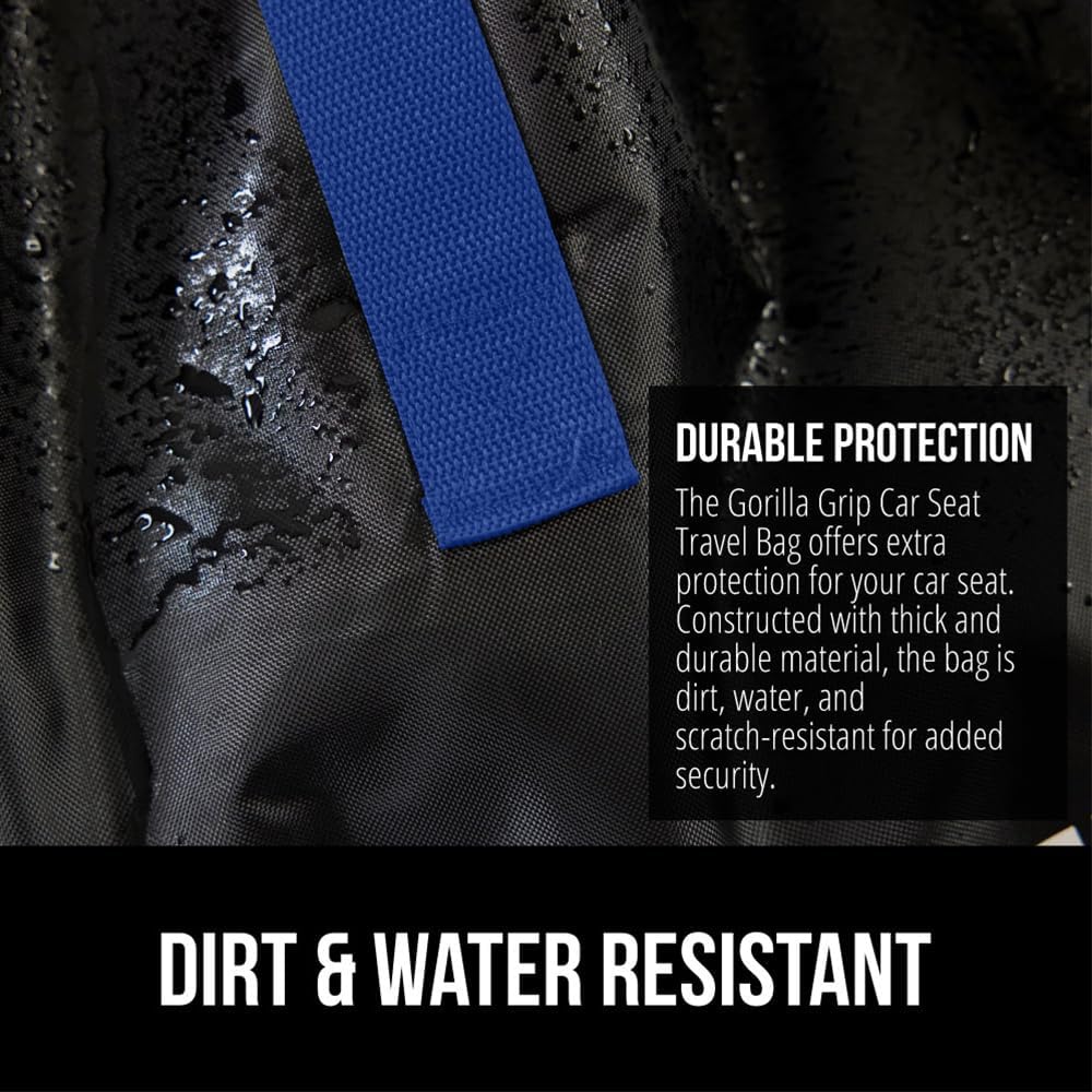 GORILLA GRIP Car Seat Travel Bag for Airplane Gate Check, Easy Carry Padded Backpack Bags Cover Carseats, Infant Baby Carriers and Toddler Booster Seats for Airport, Child Air Travels Essential, Blue