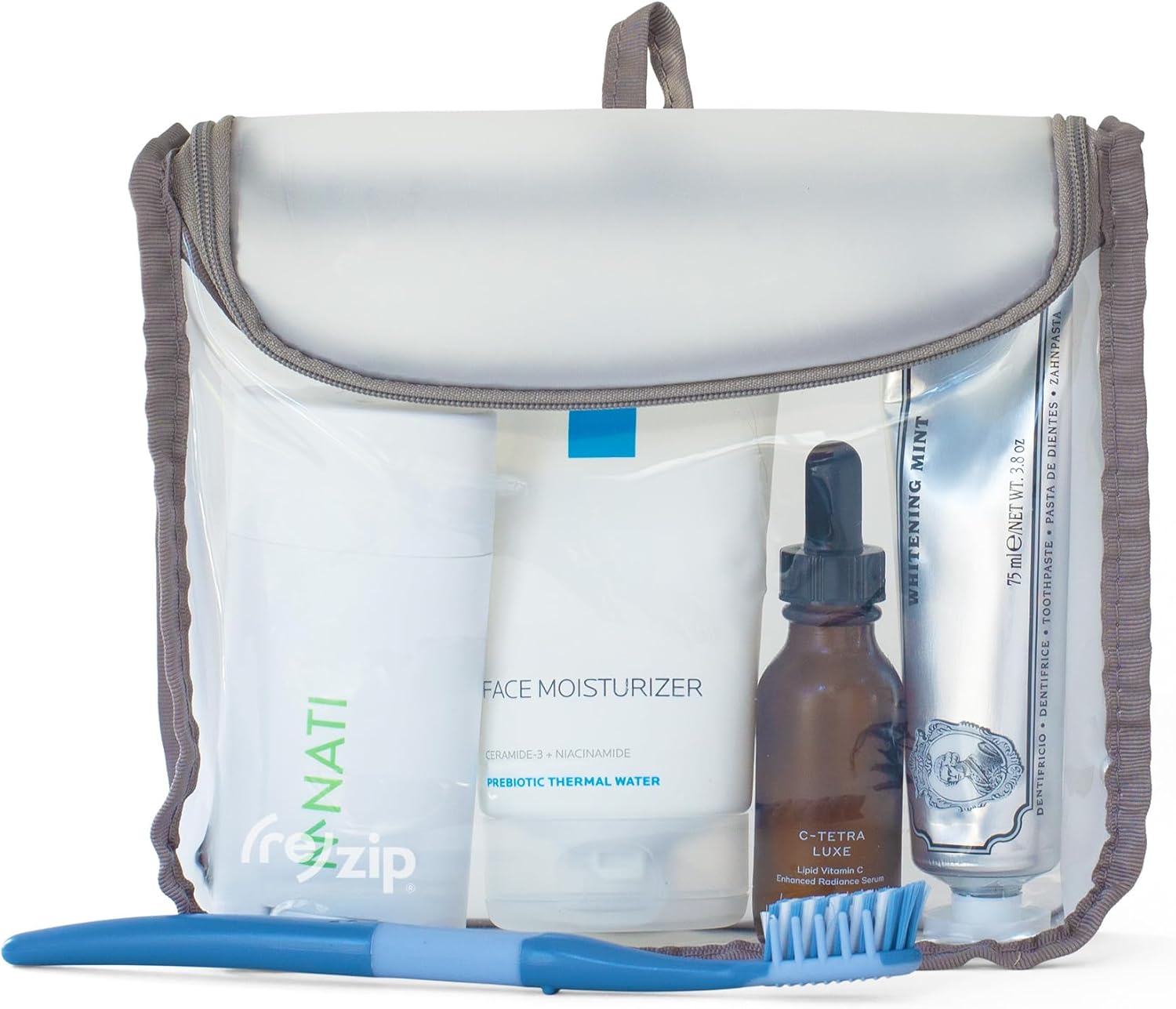 (re)zip Zippered TSA-Compliant Travel Quart Bag | Zippered, Reusable, Storage Bag for Toiletries, Makeup, Suitcase Organization | BPA-Free, Food Grade, Machine Washable (Clear, Sage Piping)