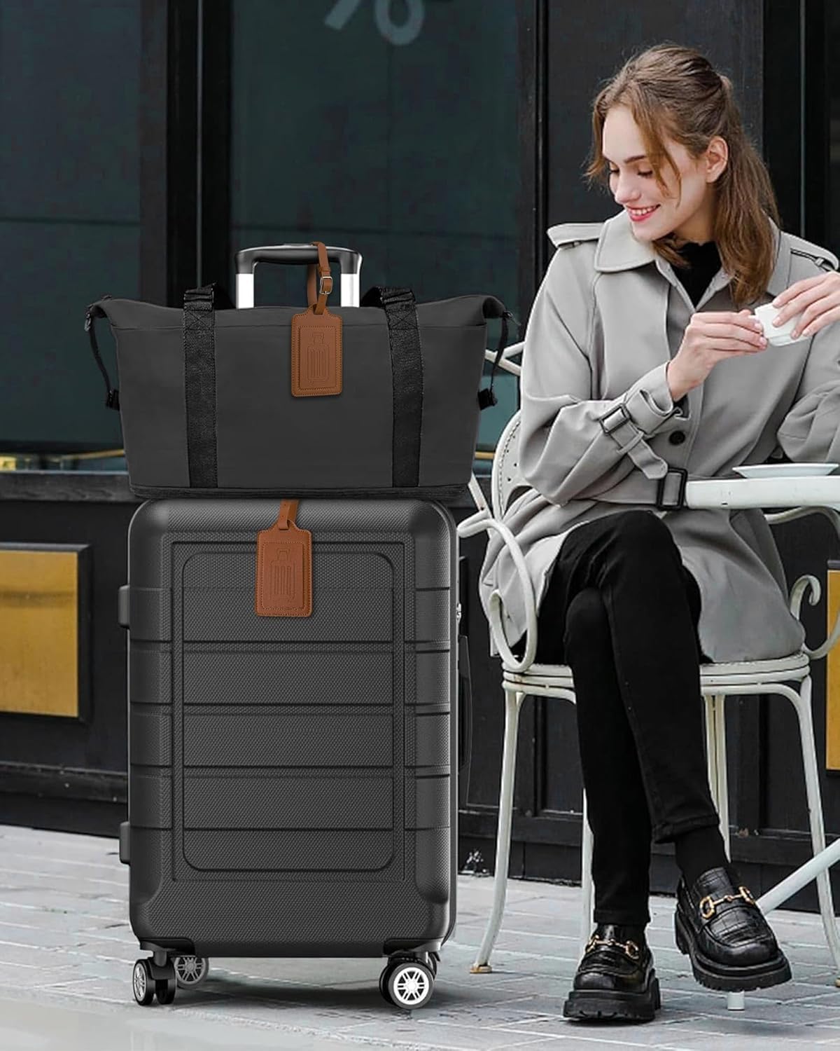 Teskyer Luggage Tags for Suitcases, TSA Approved with Privacy Protection Cover, Premium Faux Leather Bag Tags for Travel - 4 Pack, Brown