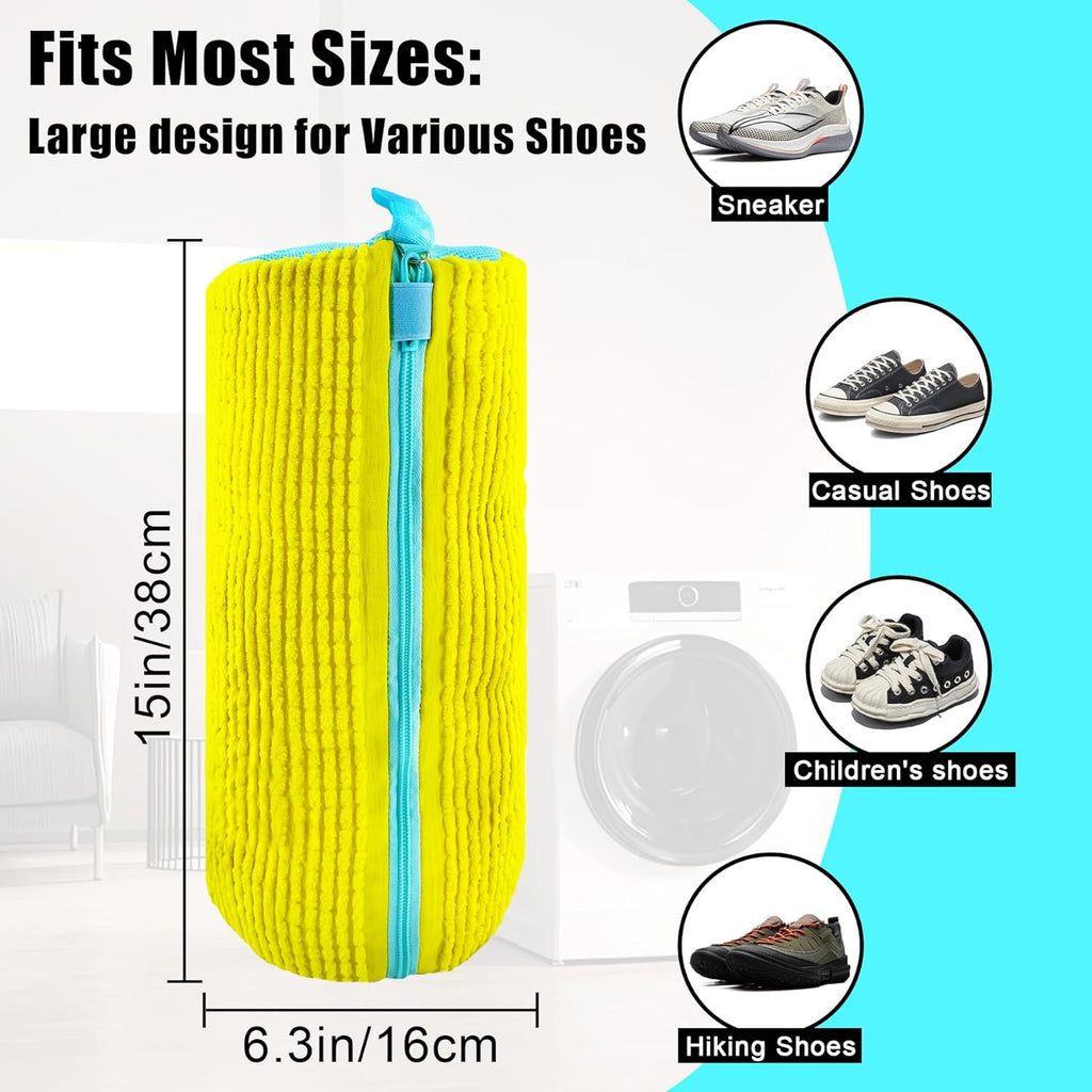 XXL Shoe Washing Machine Bag - 2-Pack Reusable Shoe Cleaning Bags, 360° Deep Clean for Tennis Shoes, Sneakers and Slippers, Includes 2 Storage Dust Bags (Yellow)
