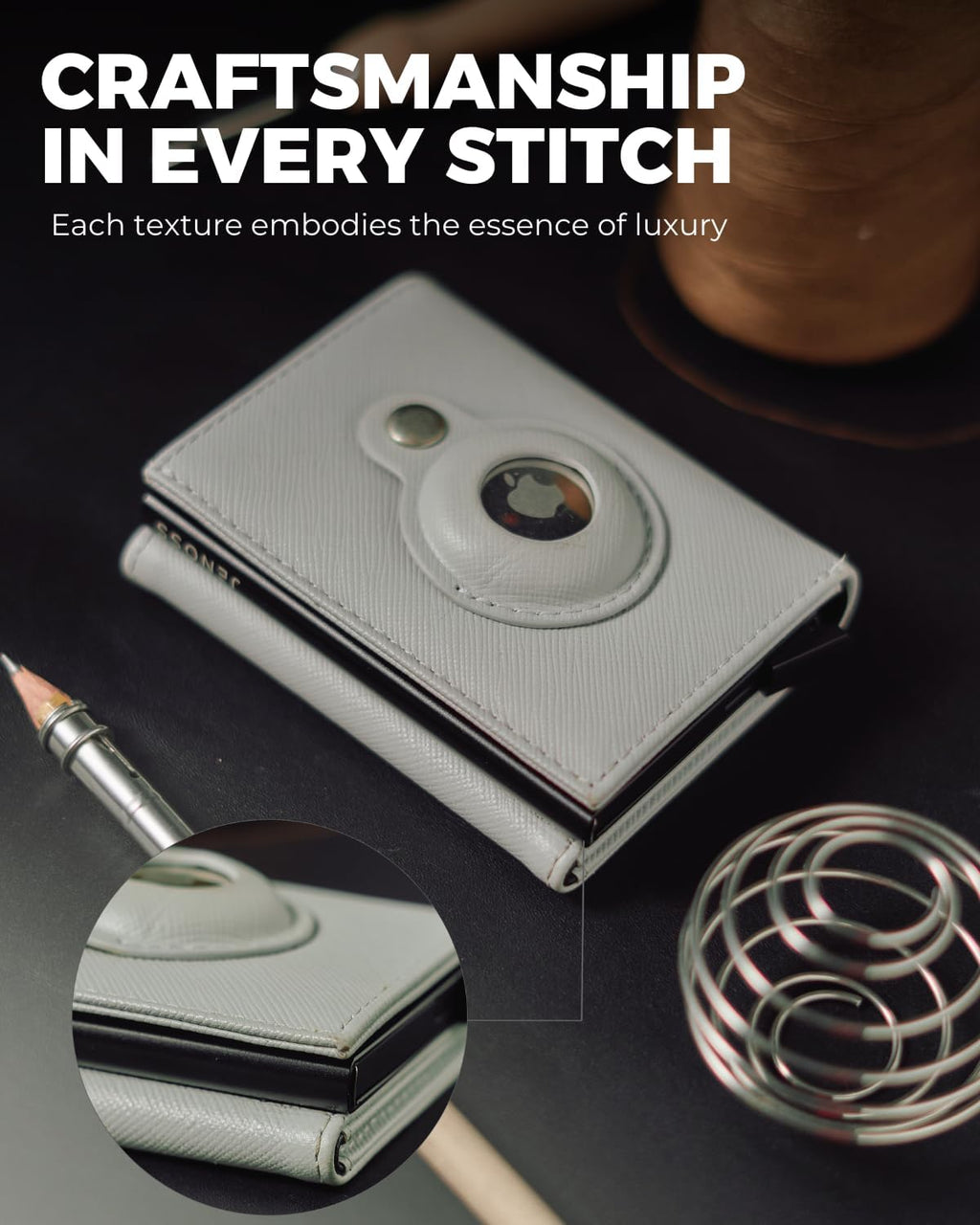 Jenoss Smart AirTag Wallet for Men & Women: Full Grain Leather, Handcrafted, Pop Up Case, Slim, RFID Blocking, Credit Card Holder, Apple Air Tag Tracker Minimalist 9-12 Slot | ID & Cash (Black& Grey)