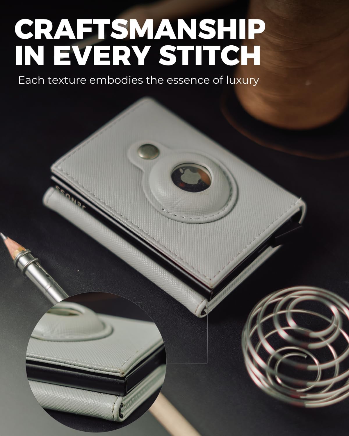 Jenoss Smart AirTag Wallet for Men & Women: Full Grain Leather, Handcrafted, Pop Up Case, Slim, RFID Blocking, Credit Card Holder, Apple Air Tag Tracker Minimalist 9-12 Slot | ID & Cash (Black& Grey)