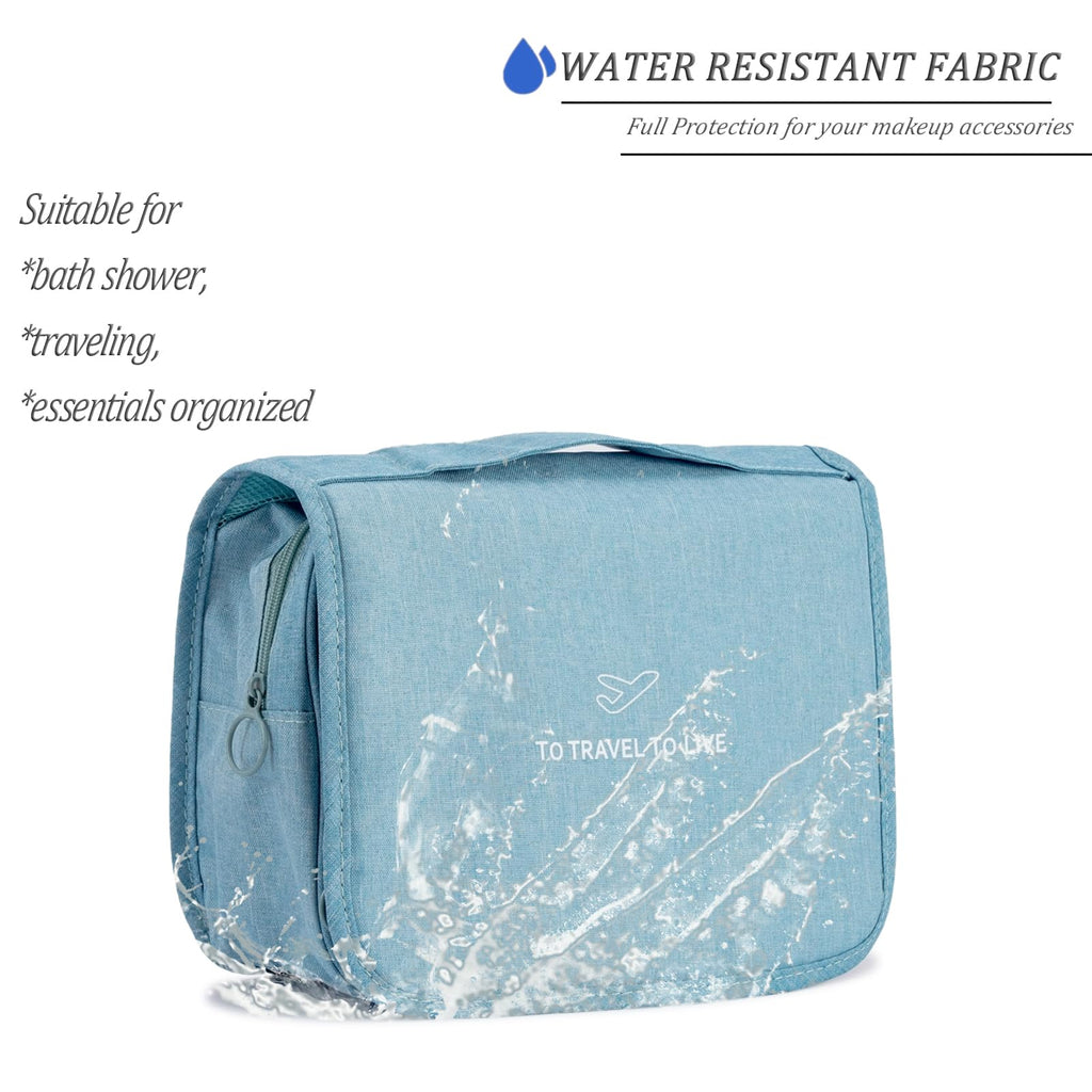 L&FY Hanging Travel Toiletry Bag Women's Cosmetic Organizer Makeup Case Pouch Men's Shaving Kits With Handle (Canvas Blue)