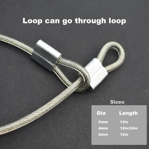 10 Pcs 4mm Wire 12 inch Vinyl Coated Stainless Steel Cable with Loops Short Wire Rope Lanyard Lock Security Chain Link for Outdoor Gates, Clear(4mm x 12inch)