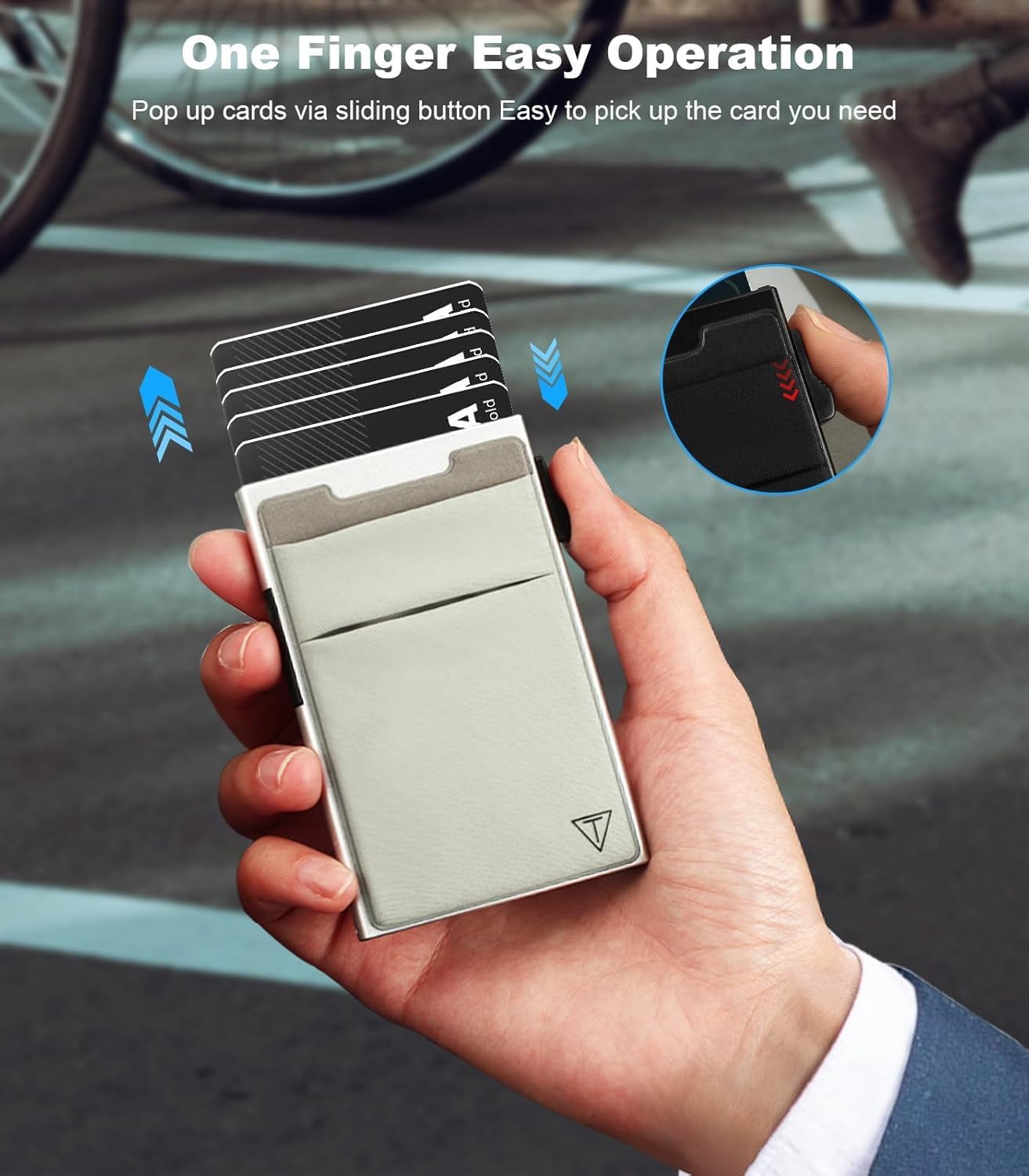 Slim Wallet for Men and Women,Pop Up Credit Card Wallet Metal Minimalist Cards Holder with Money Pocket,Small Ultralight Aluminum RFID Blocking Wallets 6-12 Card Capacity,Silver