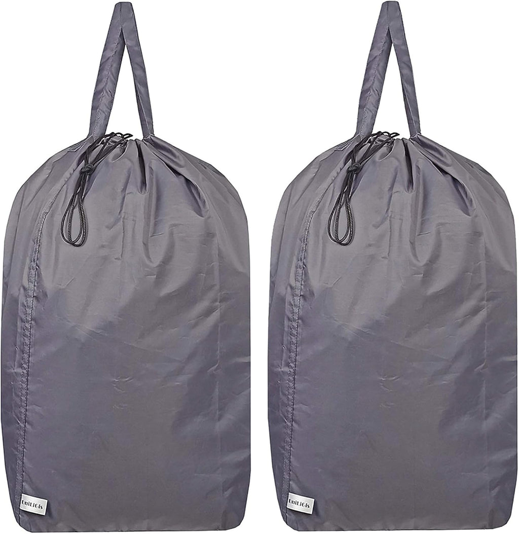 Washable Travel Laundry Bag with Handles and Drawstring (2 Pack), Heavy Duty Large Enough to Hold 3 Loads of Laundry, Fit a Laundry Basket or Clothes Hamper, 27.5x34.5 in,Grey