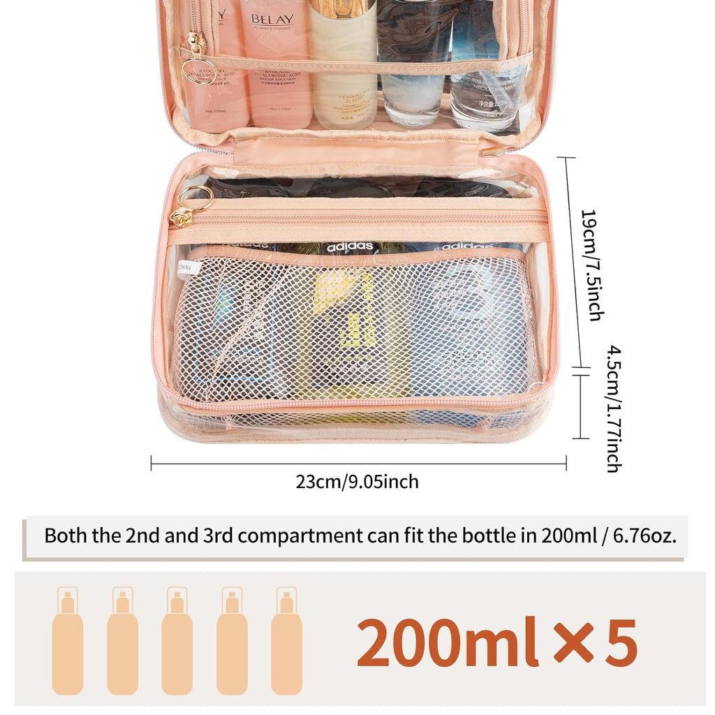CUBETASTIC Hanging Travel Toiletry Bag for Women, Clear Makeup Bags Portable Transparent Cosmetic Case Small Skincare Pouch Waterproof Travel Bag for Toiletries