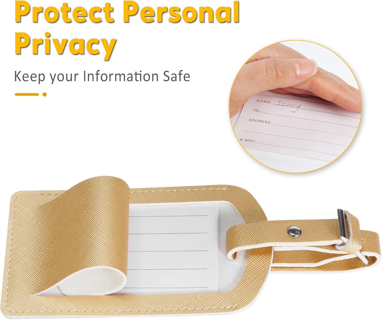 3 Pack Luggage Tags for Suitcases, TSA Approved Bag Tags, Baggage Tags with Privacy Protection, Travel Essentials Luggage Accessories, Golden