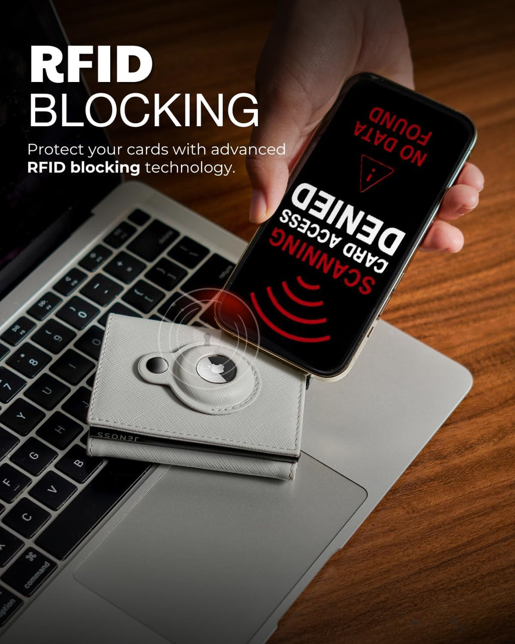 Jenoss Smart AirTag Wallet for Men & Women: Full Grain Leather, Handcrafted, Pop Up Case, Slim, RFID Blocking, Credit Card Holder, Apple Air Tag Tracker Minimalist 9-12 Slot | ID & Cash (Black& Grey)