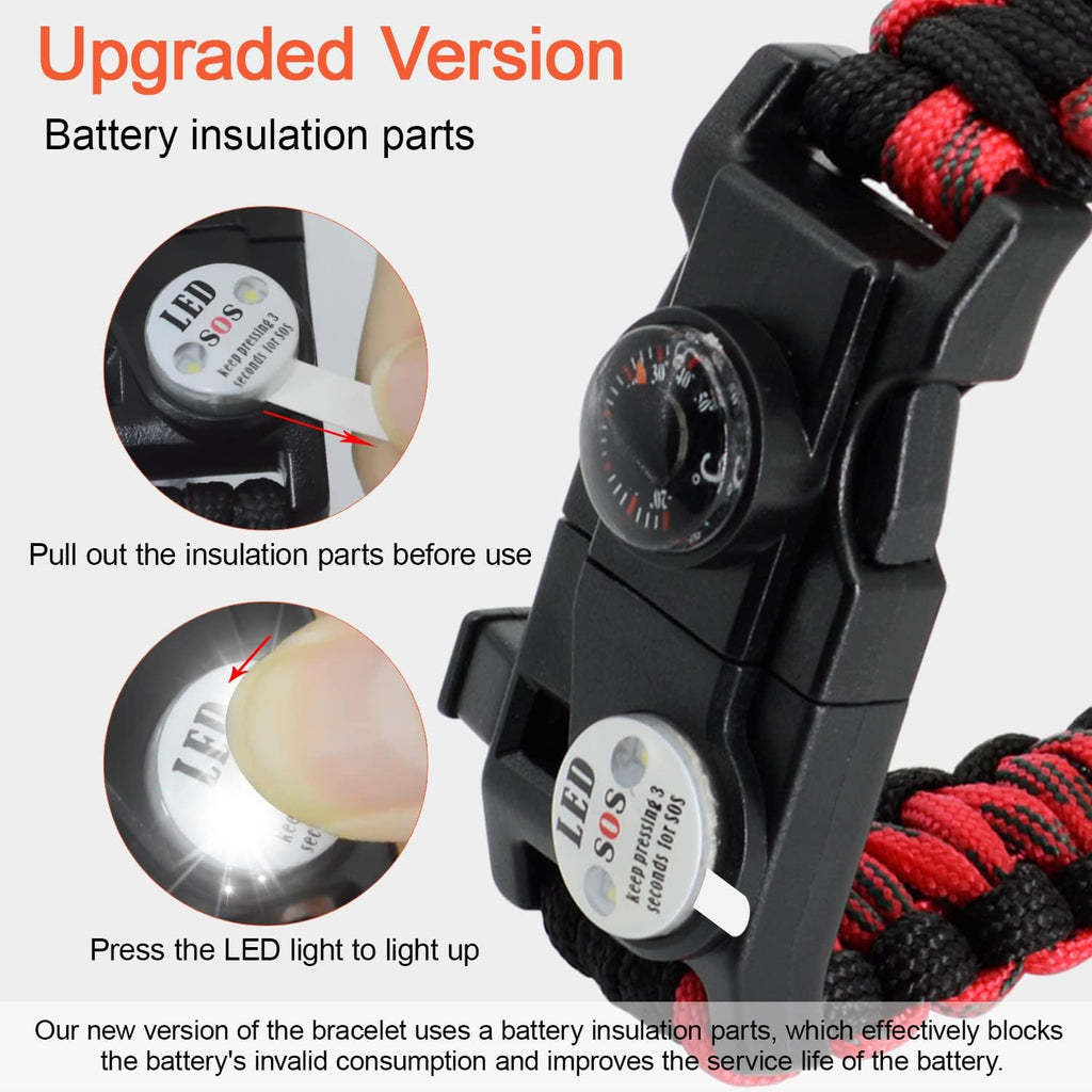 20 in 1 Survival Paracord Bracelet Adjustable Gear Kit with SOS LED Light, Fire Starter, Bigger Compass, Survival Whistle, Perfect for Camping, Hiking, Fishing