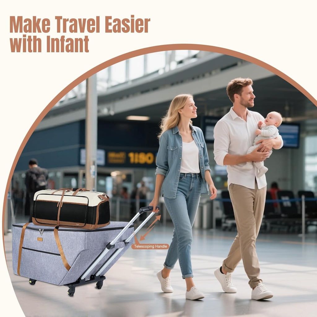 Infant Car Seat Travel Bag with Wheels Fits Chicco KeyFit 30,Nuna Pipa, UPPAbaby MESA,Padded Car Seat Bags for Airplane, Gate Check Bag with Side Pocket,Removable Cover for Air Travel, Grey