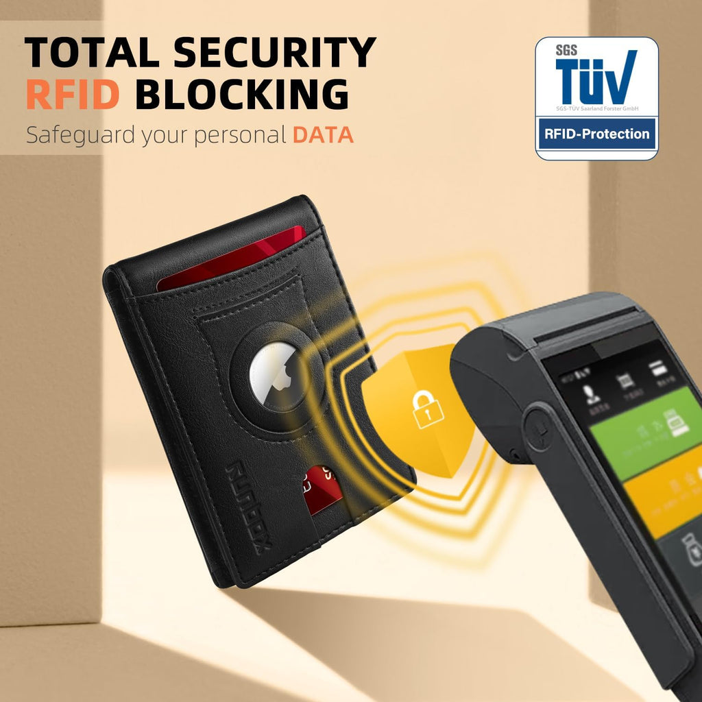 RUNBOX AirTag-Wallet-Mens-Slim-RFID Blocking Wallets Leather with Bill Compartment Air Tag Bifold Card Holder Wallet Gifts for Men Dad