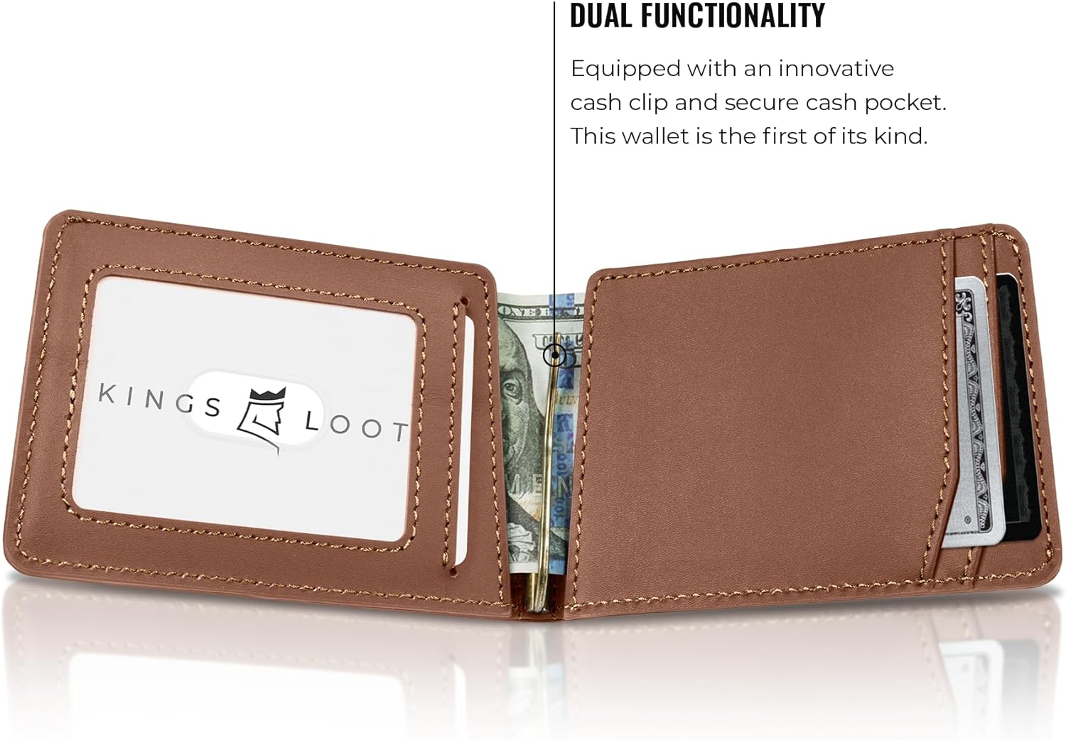 Kings Loot Wallet for Men | Minimalist Slim RFID Blocking Leather Design with Cash Pocket & Card Pull Strap | Holds 1-15 Cards | Stylish & Durable Wallets (Bourbon)