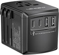 LENCENT Universal Travel Power Adapter, International AC Plug Adaptor with 2 USB C 2 USB A Ports Wall Charger Worldwide Travel Essentials for US to EU UK Ireland Australia (Type C/G/A/I) Black
