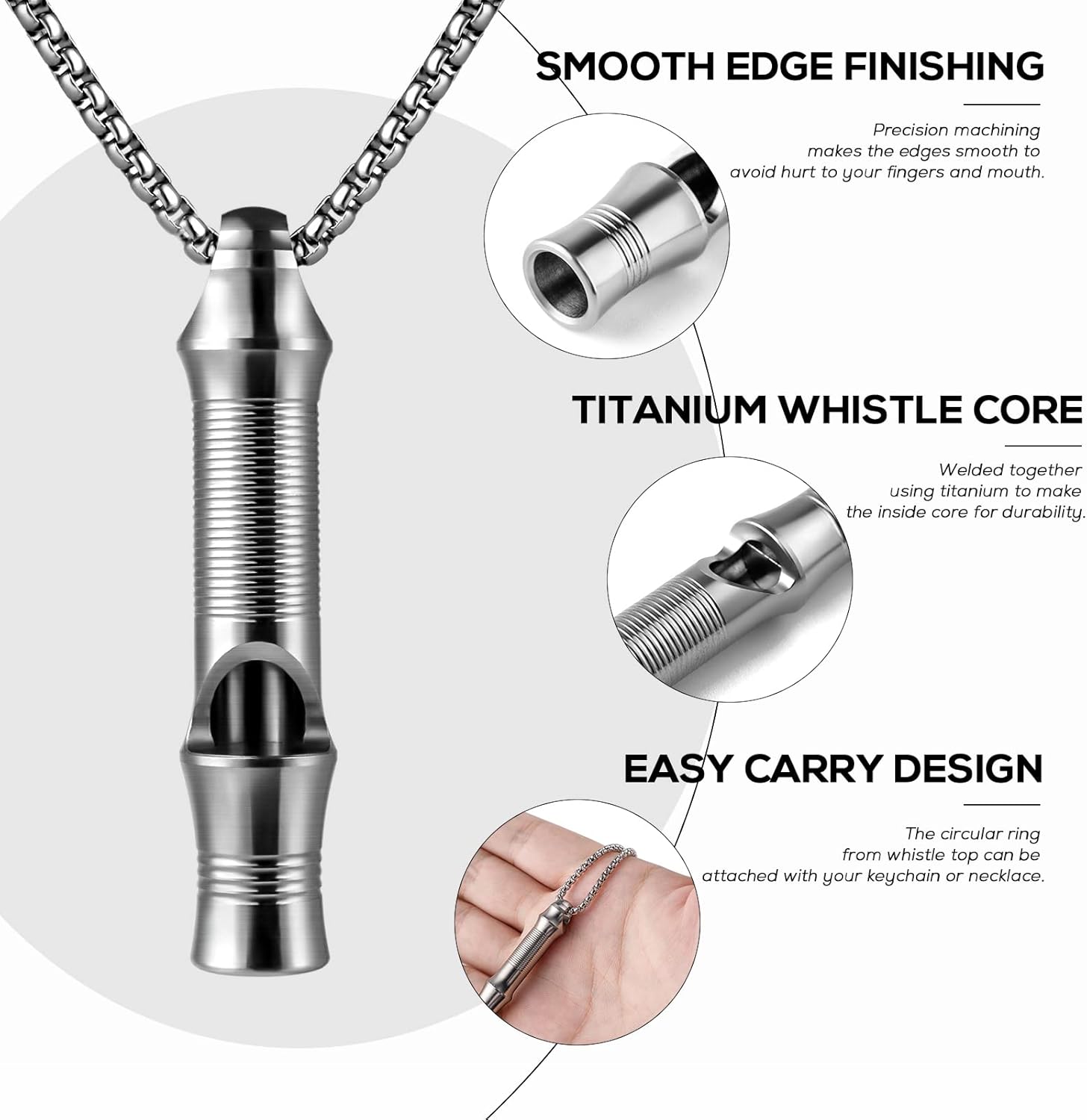 TISUR Titanium Emergency Whistle,EDC Safety Whistles Necklace Loud up to 120db,Survival Whistles for Survival,Hiking,Camping,Pets Training