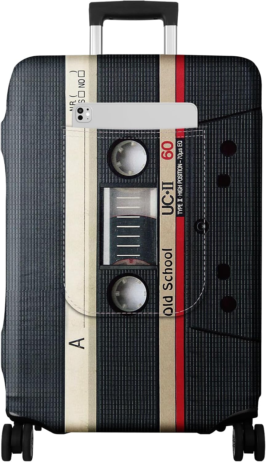 Slohif Luggage Cover for Suitcase Tsa Approved Protector - Luggage Sleeve Large Suit Case Cover Travel Stretch Baggage Case Protective Washable Fit 29-30 Inch Black Tape L