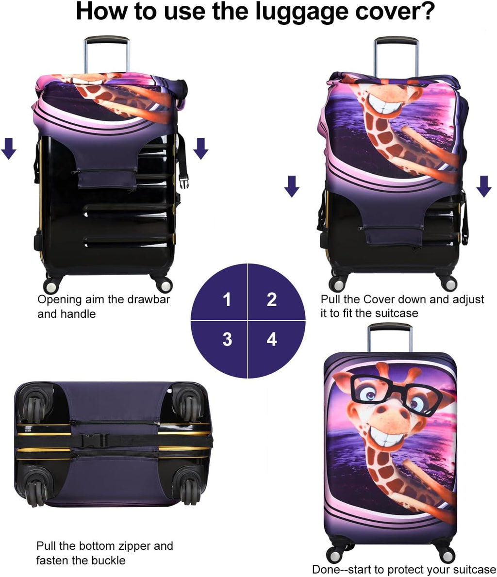 7-Mi 3D Print Design Travel Suitcase Protector Trolley Case Cover 19"-30" Sleeve (S(Fits to 19"-20" Trolley Case), Giraffe(New Version))