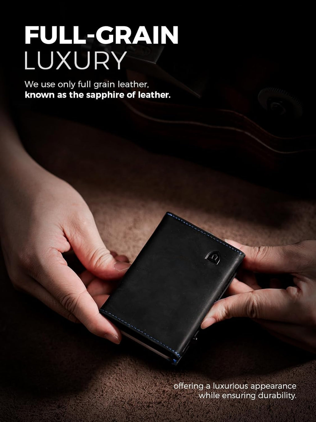 LORZOR Minimalist Wallet for Men with Credit Card Holder, Finest Full Grain Leather, Pop up Smart Wallet, Trifold Slim Wallet, RFID Blocking, Front Pocket, ID Window