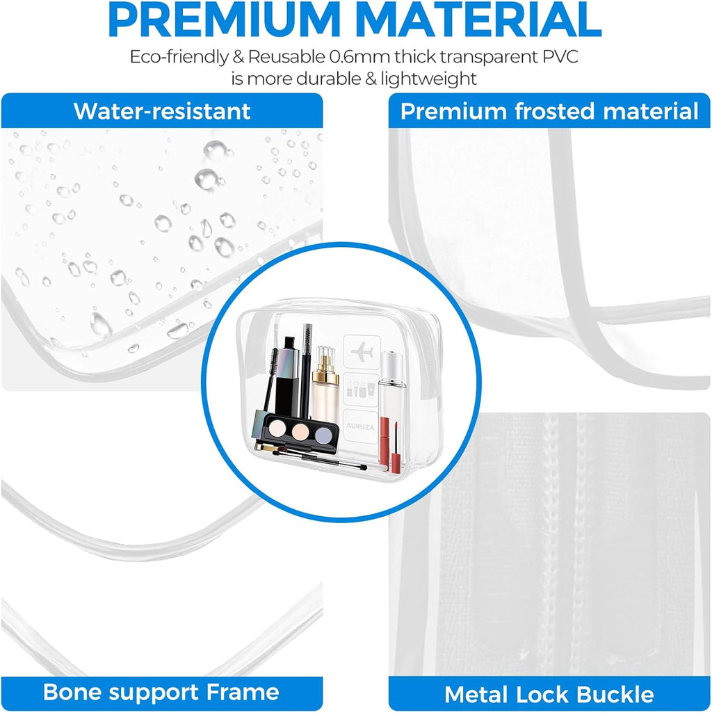 AURUZA 2 Pack Travel Toiletry Bag, Clear Makeup Bag, TSA Approved Cosmetic Bag with Zipper, Clear Organizer Carry on Bag for Women, PVC Cosmetic Pouch