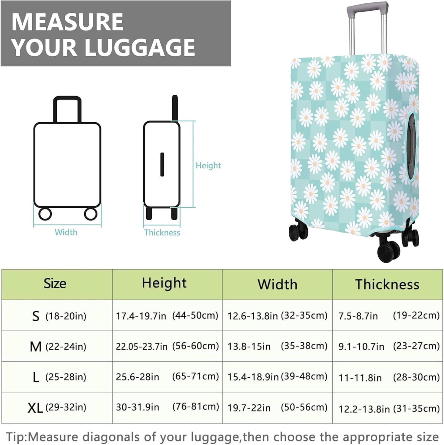 Travel Luggage Cover Suitcase Protector Fits 18-32 Inch Wheel Covers PatternedTravel Related Items Flower Luggage Protector Elastic L