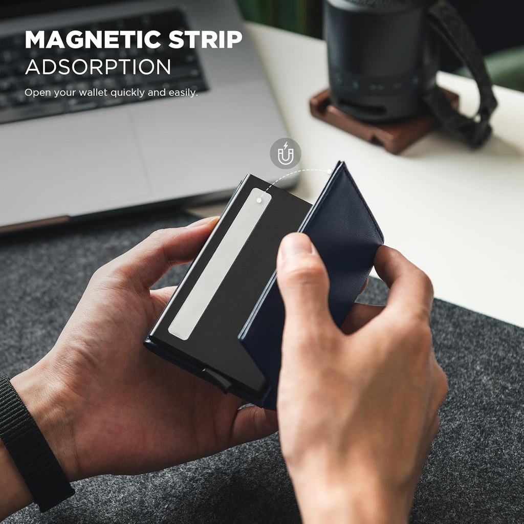 VULKIT Pop up Card Wallet Minimalist Cash Wallets RFID Blocking Leather Smart Credit Card Holder with ID window for Men