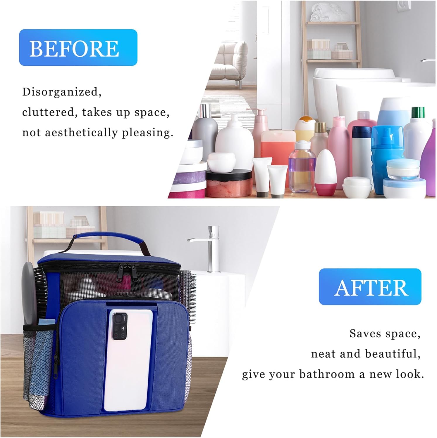 Mesh Shower Caddy,Portable HangingTravel Toiletry Bag Dorm Room Essentials for College Students Girls,Large Makeup Organizer for Full-Sized Toiletries,Travel Essentials for Women Girls Camping Beach