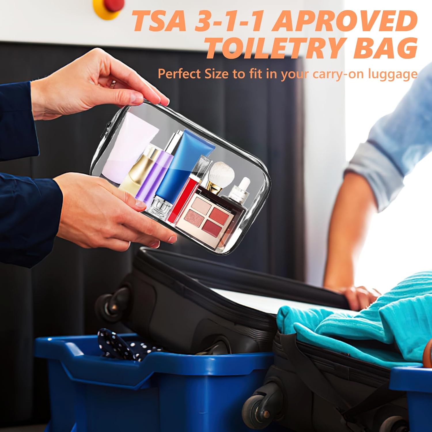 AURUZA 6 Pack Clear Toiletry Bag,Portable Travel Makeup Bags with Zipper, TSA Approved Clear Organizer Bags, PVC Cosmetic Pouch for Airport Airline Compliant (6 Packs Black)